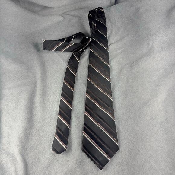 Vintage Sears Men's Store Necktie Short Black Striped Slim Silk Polyester Dinner - Picture 3 of 8
